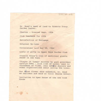 Typed List of Club Events - 1960s