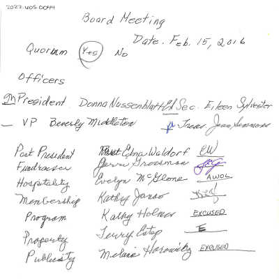 February 2016 Board Meeting Sign in Sheet