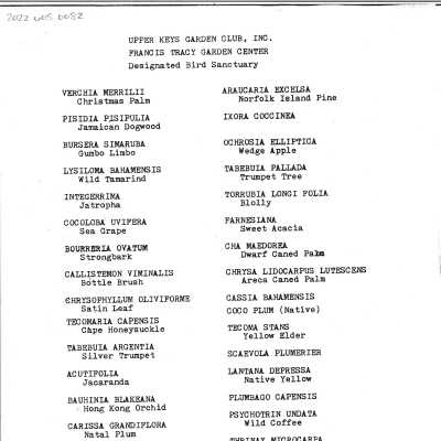 List of Trees and Vegetation Schedule