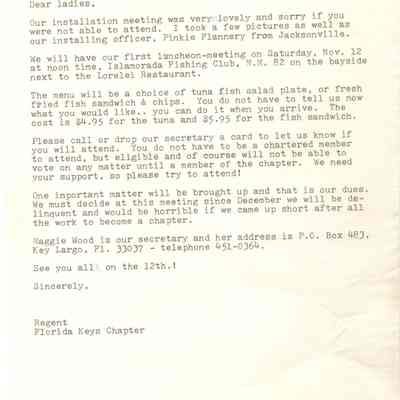 Letter to Ladies about Installation Meeting, 1983