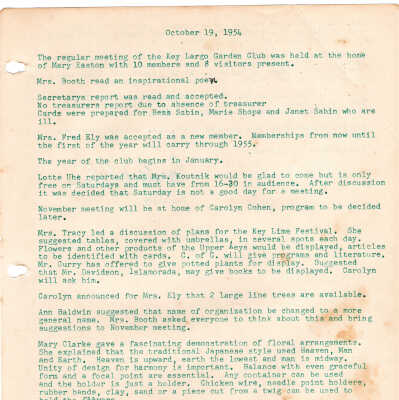 Meeting Minutes - October 19th, 1954