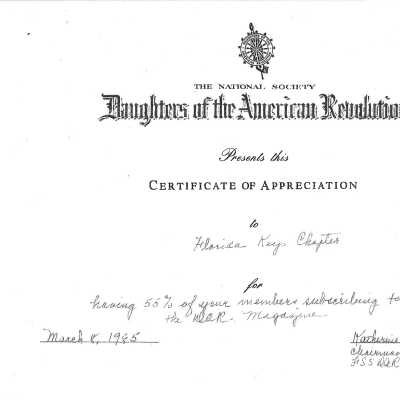 Certificate of Appreciation, 1985