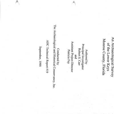 An Archaeological Survey of the Lower Keys Monroe County, Florida