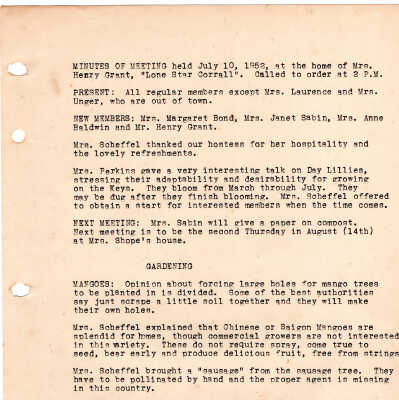 Meeting Minutes - July 10th, 1952