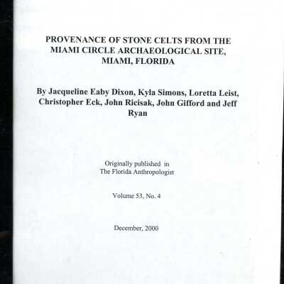 Provenance of Stone Celts from the Miami Circle Archaeological Site, Miami, Florida