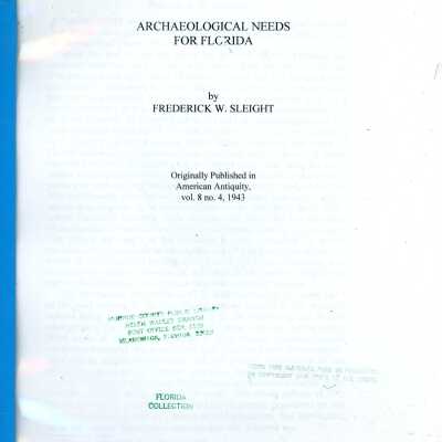 Archaeological Needs For Florida