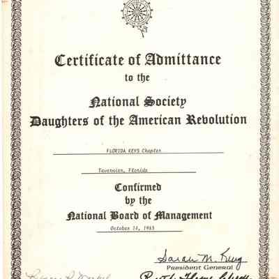 Certificate of Admittance by Chapter to DAR