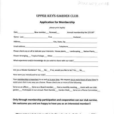 Upper Keys Garden Club Application for Membership