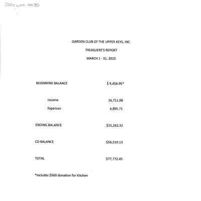 Treasurer's Report March 2015
