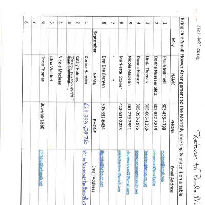 Flower Arrangement Sign up Sheet