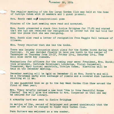 Meeting Minutes - November 16th, 1954