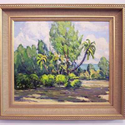 Untitled [tropical trees with ocean behind]