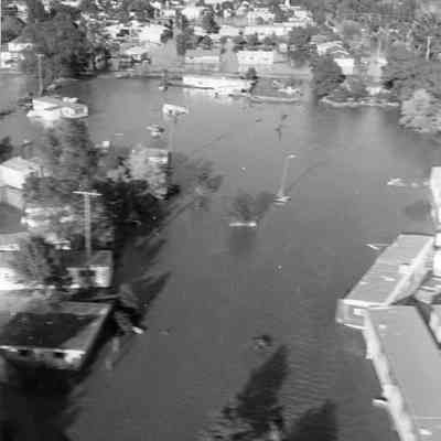 Aerial View of Flooded homes & trailers