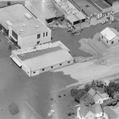 Aerial View of Flooded Warehouse Complex
