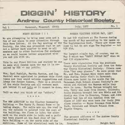 1st edition of Diggin History Newsletter