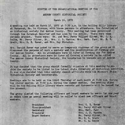 Andrew County Historical Society Meeting Minutes