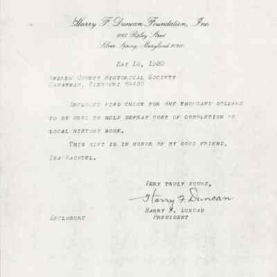 Harry Duncan Donation Letter