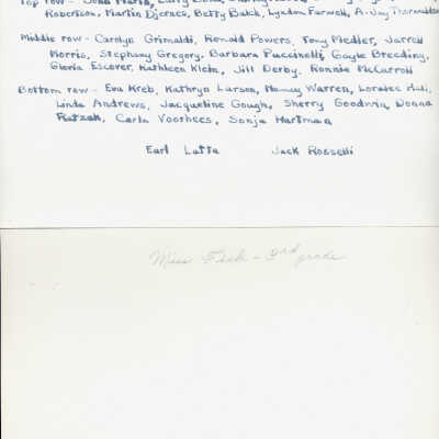 1948 Class 2 - Claire Coolidge, teacher, verso, University Avenue School