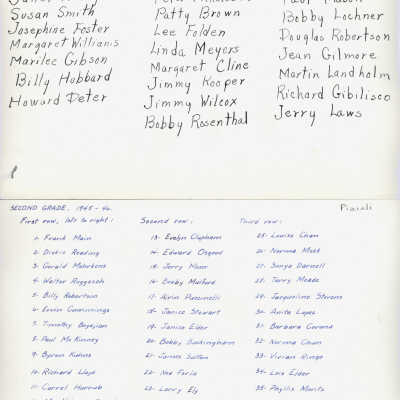 1946 Class 2 - Mrs. Yolanda Piziali, teacher, verso, University Avenue School