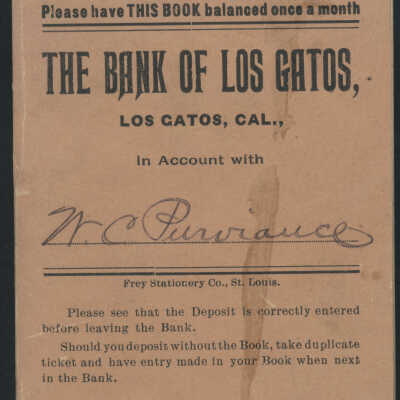 1893 Bank of Los Gatos Account Book Cover