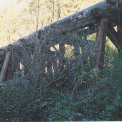Route of S.P.C. and S.P. Railroads: A view of a trestle looking north near Aldercroft Heights