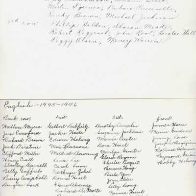 1946 Class 5 - Mrs. Annabel English, teacher, verso, University Avenue School
