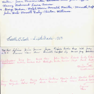 1950 Class 6 - Mrs. Estelle Teall, teacher, verso, University Avenue School