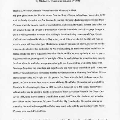 Stephen J. Worden, California Pioneer Memoir Page 1