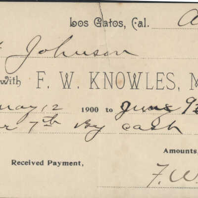 1900 Receipt for services, F.W.Knowles, M.D.