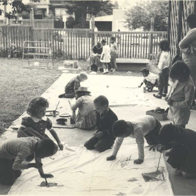 Children working on art project outdoors