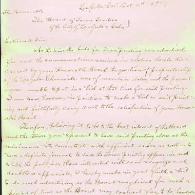 1894 Letter to the Town Trustees (Page 1)