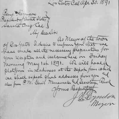 1891 President Harrison at Los Gatos-letter-1891