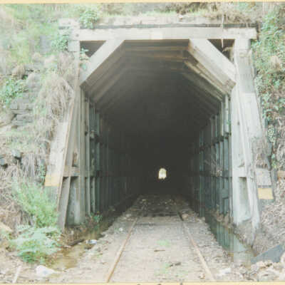 Route of S.P.C., S.P. and more recently the Santa Cruz, Big Tree & Pacific Railway: A view of the north portal of the Mission Hills tunnel