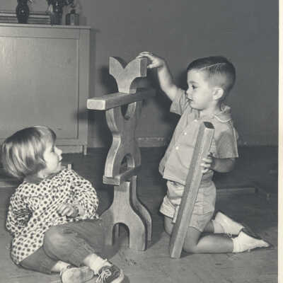 Boy and Girl stacking blocks