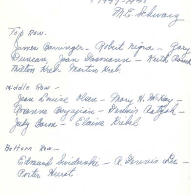 1948 Kindergarten A.M. - M. E. Schwarz, teacher, verso, University Avenue School
