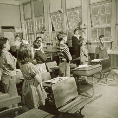Chief at class for the Pledge of Allegiance.