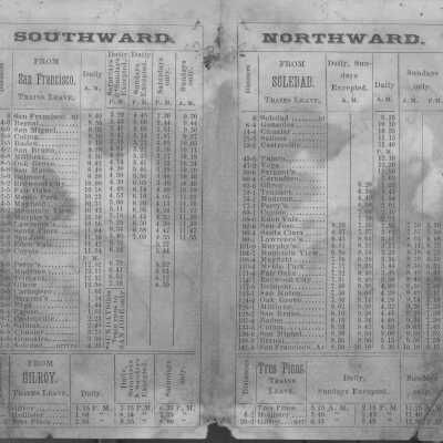1874 Southern Pacific Railroad Time Table (Inside pages)