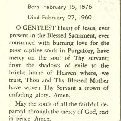 Prayer card from Mary Tobin funeral