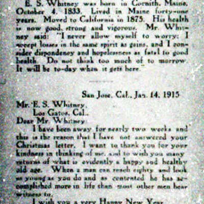 Testimonial for Los Gatos - 1915