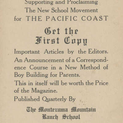 1930 Montezuma Mountain Ranch School advertisement