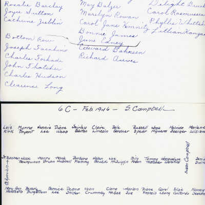 1945 Class - No teacher listed, verso, University Avenue School