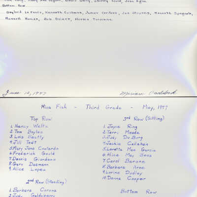 1947 Class 3 - Miss Fisk, teacher, verso, University Avenue School