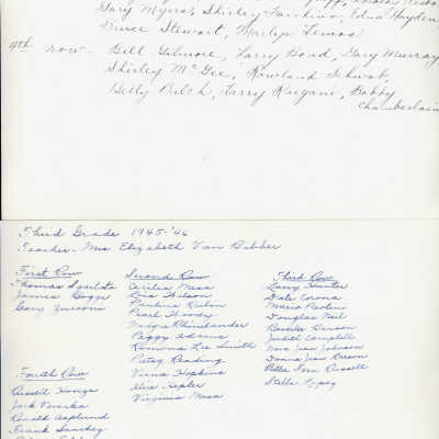1946 Kindergarten a.m., Zoe Reynolds, teacher, verso, University Avenue School