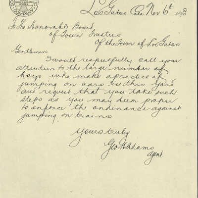 1893 Letter from SP to Los Gatos