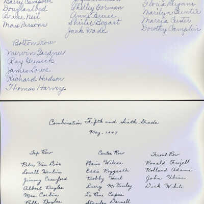 1947 Class 5 & 6 - Mrs. Corbin, teacher, verso, University Avenue School