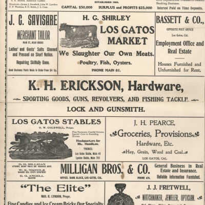 1902 Los Gatos merchants' advertisements