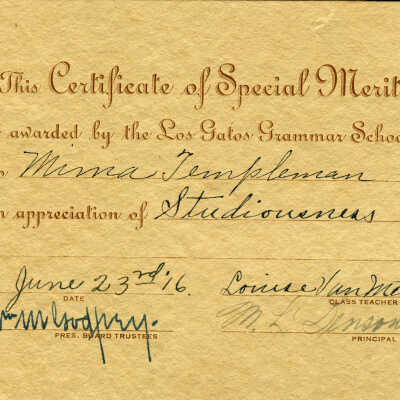 Mima's Certificate of Special Merit