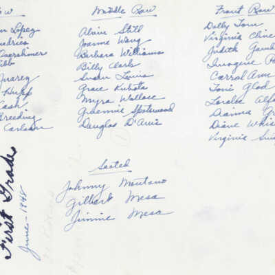 1948 Class 1 - Mrs. Minerva White, teacher, verso, University Avenue School