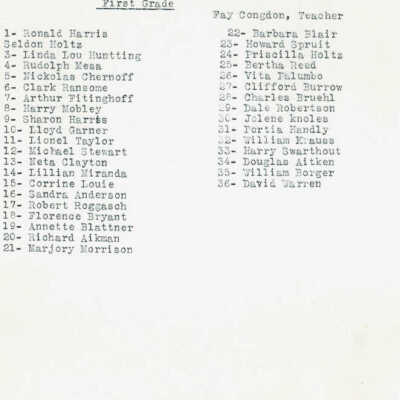 1948 Class 1 - Fay Congdon, teacher, verso, University Avenue School