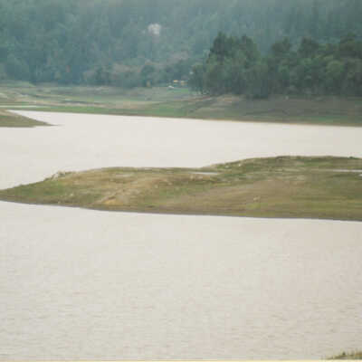 Route of S.P.C. and S.P. Railroads: Looking south, over a partially full Lexington Reservoir